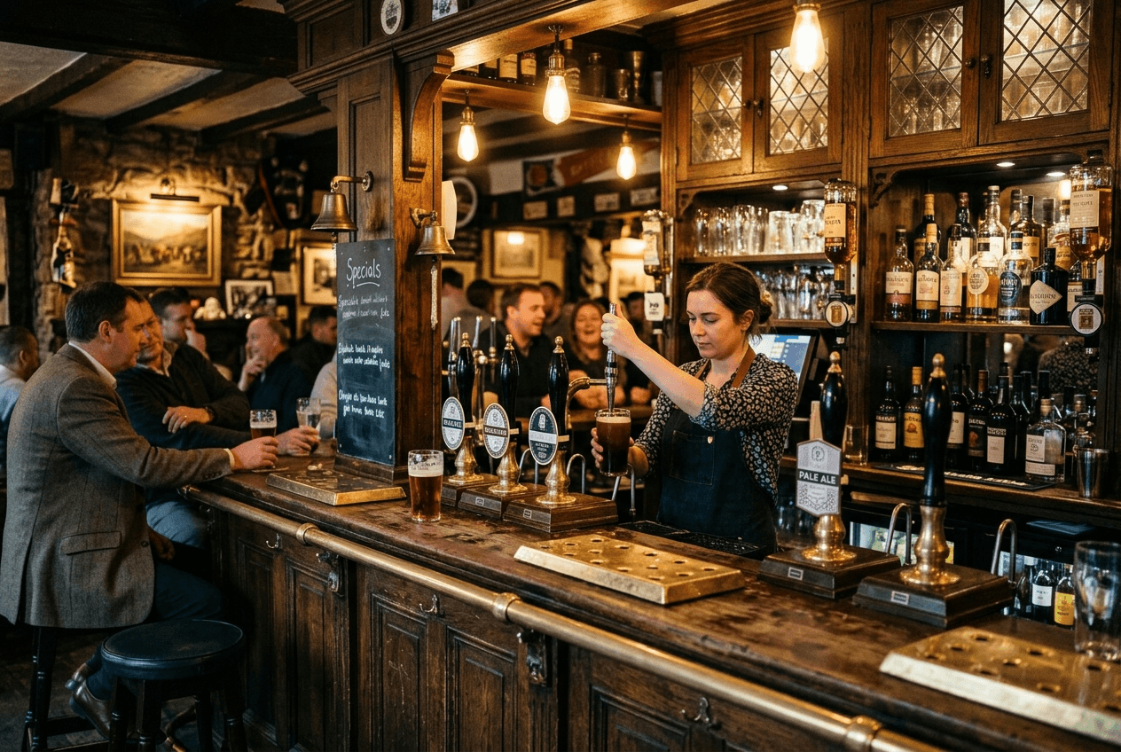 A charming traditional British pub exterior