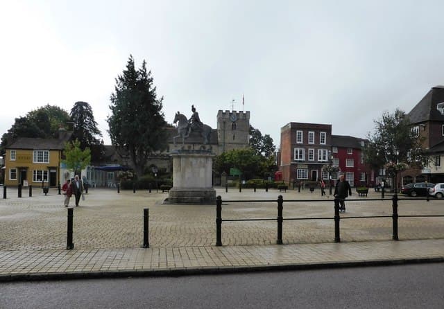 The Market Square in Petersfield on a wet day